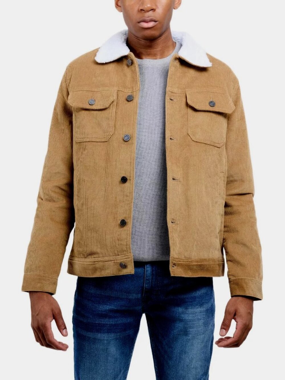 XR Xray Men Coat Size Medium Khaki Corduroy Trucker Jacket Button Front New